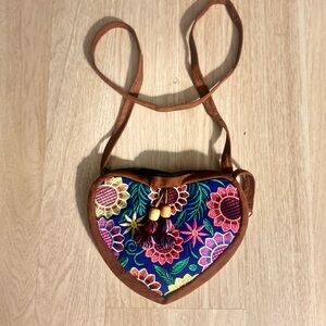 Floral Heart-Shaped Embroidered Mexican crossbody bag.